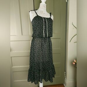 Vintage 70s 80s Black Floral Sheer Ruffled Lace Sundress Women's Small